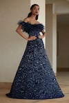 Buy_Nadine Dhody_Blue Tulle Embellished Sequin Straight Sandra Off Shoulder Gown  _at_Aza_Fashions