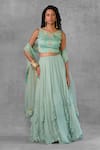 Buy_Riraan Couture_Green Cotton Satin Embroidered Floral Round Ruffle Lehenga Set _at_Aza_Fashions