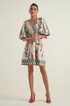Buy_RANNA GILL_Multi Color Viscose Linen Print Meadow V Neck Midi Dress _at_Aza_Fashions