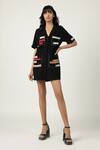 Buy_Shahin Mannan_Black Japanese Crepe Embroidered Measuring Tape Summer Coat Dress  _at_Aza_Fashions