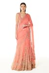 Buy_Rabani & Rakha_Pink Net Embroidery Bead U Neck Adha Lehenga Saree With Blouse  _at_Aza_Fashions