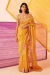 Buy_Sureena Chowdhri_Yellow Saree Striped Tissue Silk Museum Of Mind And Blouse Set  _at_Aza_Fashions