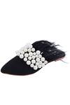 Buy_Adorn My Wish_Black Embellished Faux Feather Pearl Mules _at_Aza_Fashions