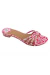 Buy_Preet Kaur_Pink Embroidery, Beads Poppy Printed Sandals _at_Aza_Fashions