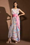 Buy_Abhishek Sharma_Multi Color Poly Georgette Printed Geometric Boat Maxi Dress With Belt  _at_Aza_Fashions