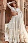 Buy_PREEVIN_Off White Lehenga And Blouse Cotton Mulmul Geometrical Pattern Set  _at_Aza_Fashions