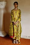 Buy_Archana Jaju_Yellow Kurta Pure And Dupatta Organza Hand Painted & Straight Set _at_Aza_Fashions