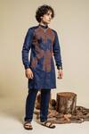 Buy_Abkasa_Blue 100% Cotton Modal Silk Splatter Pattern Kurta And Pyjama Set  _at_Aza_Fashions