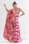 Buy_Mandira Wirk_Pink Satin Printed V Neck Blocked Kaftan _at_Aza_Fashions