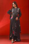 Buy_Isha Gupta Tayal_Black Georgette Print Floral Round Neck Magnolia Anarkali Set _at_Aza_Fashions