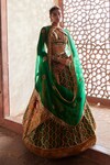 Buy_Aditi Gupta_Green Banarasi Embroidery Flower Deep Bandhani Bridal Lehenga Set _at_Aza_Fashions