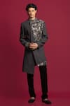 Buy_Jayesh Shah_Grey Shimmer Glitter Embroidered Gunmetal Sherwani And Pant Set  _at_Aza_Fashions