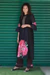 Buy_Tina Eapen Collective_Black Chanderi Silk Print Rose Bloom Stand Collar Kurta With Pant_at_Aza_Fashions