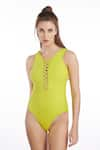 Buy_Kai Resortwear_Yellow Plunge V Neck Citrus Criss Cross Monokini  _at_Aza_Fashions