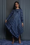 Buy_Krishna Mehta_Blue Chanderi Printed Floral Abstract Round Asymmetrical Tunic _at_Aza_Fashions