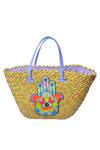 Buy_GINN AND TONIK_Beige Bead And Sequin Hamsa Hand Embellished Woven Beach Bag _at_Aza_Fashions