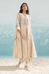 Buy_Ikai_Beige 100% Cotton Applique Nile Straight Pant  _at_Aza_Fashions