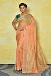 Buy_Nazaakat by Samara Singh_Orange Chanderi Woven Checkered Saree_at_Aza_Fashions