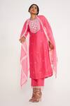 Buy Asaga Pink Chanderi, Organza, Muslin Embroidery Round Neck Nova Floral Kurta Set at Aza Fashions Buy_Asaga_Pink Chanderi, Organza, Muslin Embroidery Round Neck Nova Floral Kurta Set _at_Aza_Fashions