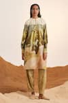 Buy_Cord_Beige Cotton Voile Print Dale Collared Neck Tunic And Pant Set _at_Aza_Fashions