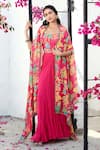 Buy_Basanti - Kapde Aur Koffee_Pink Cape Chinon Print Tropical Floral Scoop Neck And Skirt Set _at_Aza_Fashions