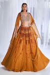 Buy_Dolly J_Yellow Organza Embroidery And Print Bugle Ekiya Love Border Cape Lehenga Set _at_Aza_Fashions