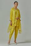 Buy_House Of TA-YA_Yellow Modal, Satin, Net Cut Work, Beads, Zari, Embroidery, Kurta Dhoti Pant Set _at_Aza_Fashions