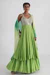 Buy_Smriti by Anju Agarwal_Green Embroidered Mirror V Neck Anarkali With Dupatta _at_Aza_Fashions