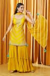 Buy_Alaya Advani_Yellow Kurta: Chanderi Embroidered Chevron Pattern Sharara Set For Women_at_Aza_Fashions