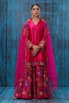 Buy_Label Niti Bothra_Pink Kora Silk Applique Mughal Round Floral Kurta Sharara Set _at_Aza_Fashions