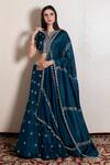 Buy_Kesar Studio_Blue Silk, Bamboo Zari, Embroidery Scoop Neck Zardozi Lehenga Set _at_Aza_Fashions