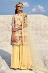 Buy_Nikita Vishakha_Yellow Organza, Modal, Mohair Embroidery, Pearls Round Neck Floral Kurta Set _at_Aza_Fashions