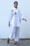Buy_Linen Bloom_White Linen Embroidery Collared Floral Shirt _at_Aza_Fashions