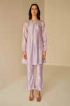 Buy_Betrue_Purple Chanderi Cotton, Silk Chains Round Neck Shibori Pattern Top And Pant Set _at_Aza_Fashions