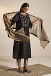 Shop_Shorshe Clothing_Silver Handloom Tissue Hand Block Print Paisley Dupatta _at_Aza_Fashions