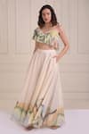 Buy_Shwetanga_Ivory Organic Cotton Printed Placement One Shoulder Lehenga Set _at_Aza_Fashions