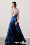 Akhl_Blue Textured Satin (90% Polyester 10% Elastane)+ Gradient Yoke Gown _Online_at_Aza_Fashions