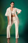 Buy_Stotram_Ivory Floral Embroidered Organza Jacket And Pant Set_at_Aza_Fashions