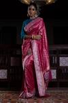 Buy_Kasturi Kundal_Fuchsia Pure Silk Floral And Geometric Chaand Ki Jaali Woven Saree  _at_Aza_Fashions