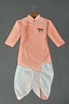 Buy_Maaikid_Peach , Silk, Satin Zari Horse Motif Embroidered Sherwani Set _at_Aza_Fashions