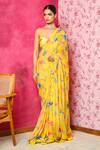 Buy_Dohr India_Yellow Saree Organza Printed Garden Pre-draped  _at_Aza_Fashions