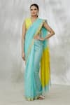 Buy_Mint N Oranges_Blue Handwoven Pure Chanderi Plain Saree With Unstitched Blouse Fabric _at_Aza_Fashions