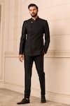 Buy_Tarun Tahiliani_Black Bandhgala  Suiting Fabric Textured Overlapped And Jodhpuri Trouser Set _at_Aza_Fashions