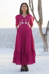 Buy_The Loom Art_Pink Handwoven Chanderi Silk V Neck Dress  _at_Aza_Fashions