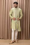 Buy_Ankit V Kapoor_Green Cotton Silk Embroidered Faizan Bundi Kurta Set _at_Aza_Fashions