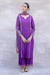 Buy_Label Mansi Nagdev_Purple Chanderi Silk Embroidery Zari Notched Amirah Kurta Set _at_Aza_Fashions