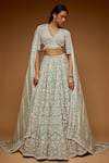 Buy_Neeta Lulla_Silver Organza And Tulle Embroidery Resham & Pearl Leaf Asmi Bridal Lehenga Set _at_Aza_Fashions