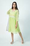 Buy_Jyoti Bansal_Green Kota Doriya Woven Applique V Neck Seeds Of Love Tunic _at_Aza_Fashions