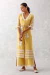 Buy Devnaagri Yellow Silk Organza Embroidery V-neck Slit Kurta And Palazzo Set at Aza Fashions Buy_Devnaagri_Yellow Silk Organza Embroidery V-neck Slit Kurta And Palazzo Set _at_Aza_Fashions