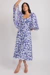 Buy_Aroop Shop India_Blue Vegan Silk Printed Floral Square Neck Tulla Flared Sleeve Dress For Women_at_Aza_Fashions